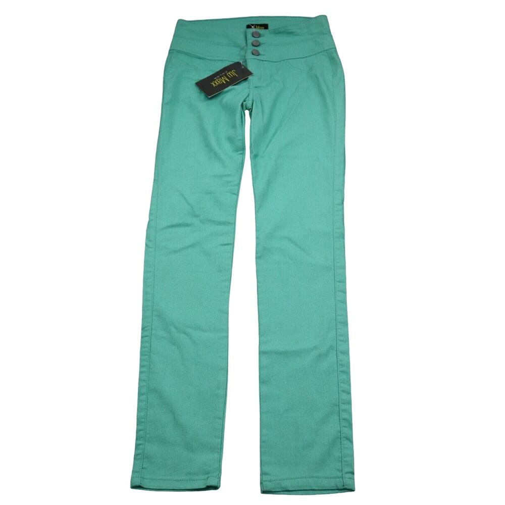 JW Maxx Color Pants Womens 5 Green Mid Rise Flat Front Slim Straight Jeggings